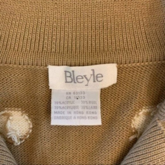 Vintage 80s Polo Sweater Tan & White Polka Dot Wool Blend Neutral Medium/Large - Picture 5 of 6